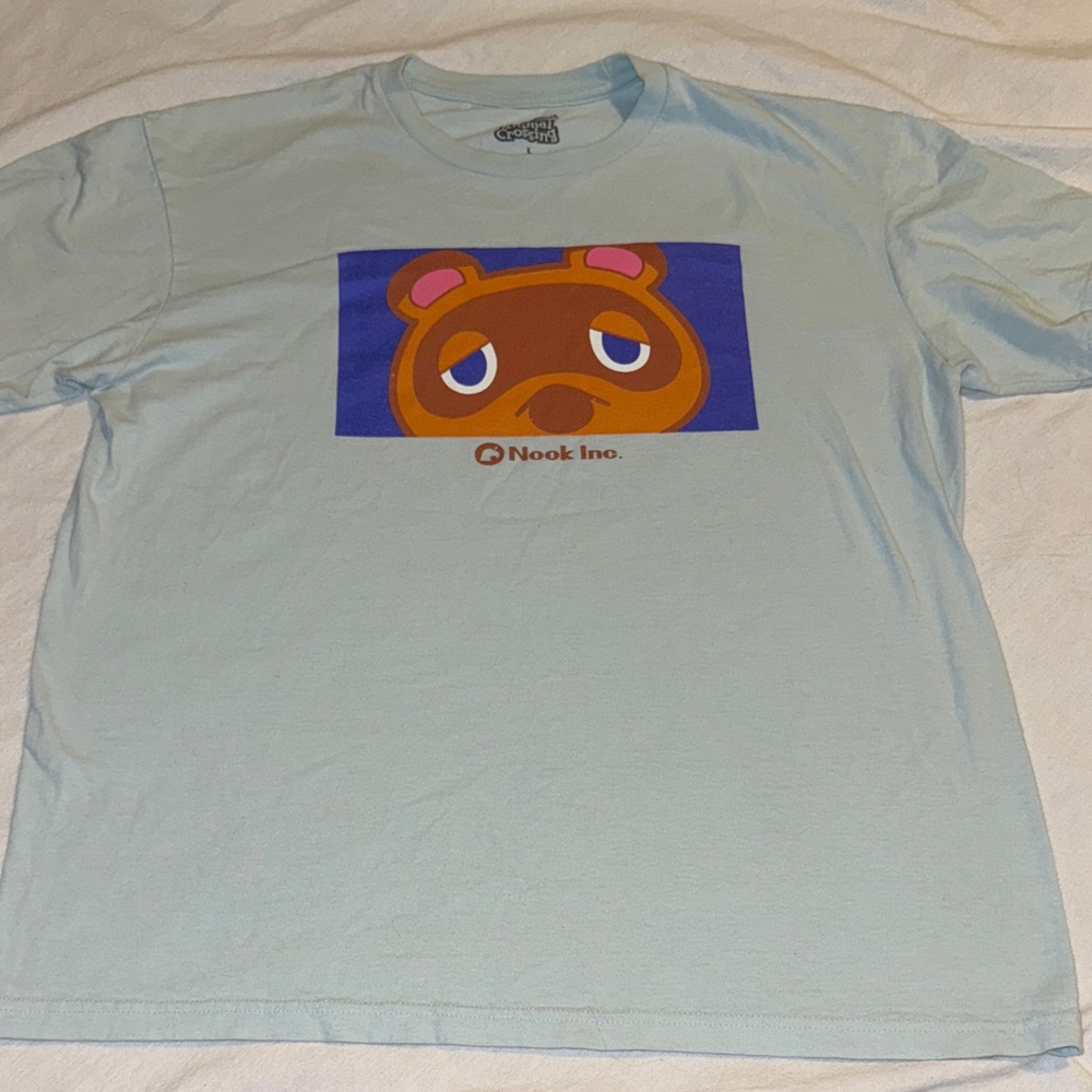 Animal Crossing. Nook Inc. Light Blue Graphic Short Sleeve Tee Sz L